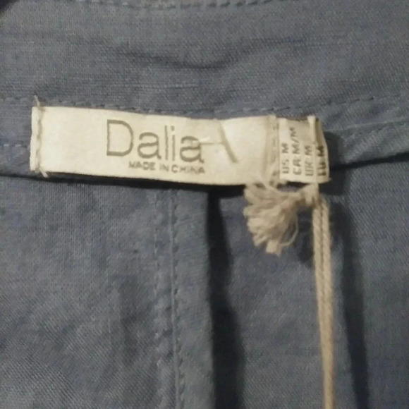 Dalia Linen/Cotton Blue Asymmetrical Open Jacket - Picture 3 of 5